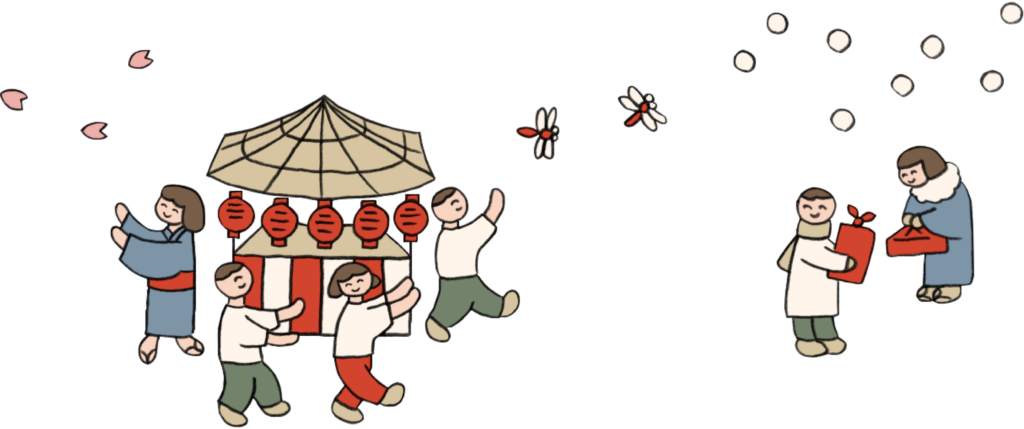 季節の風景を描いた手描きイラストの一部