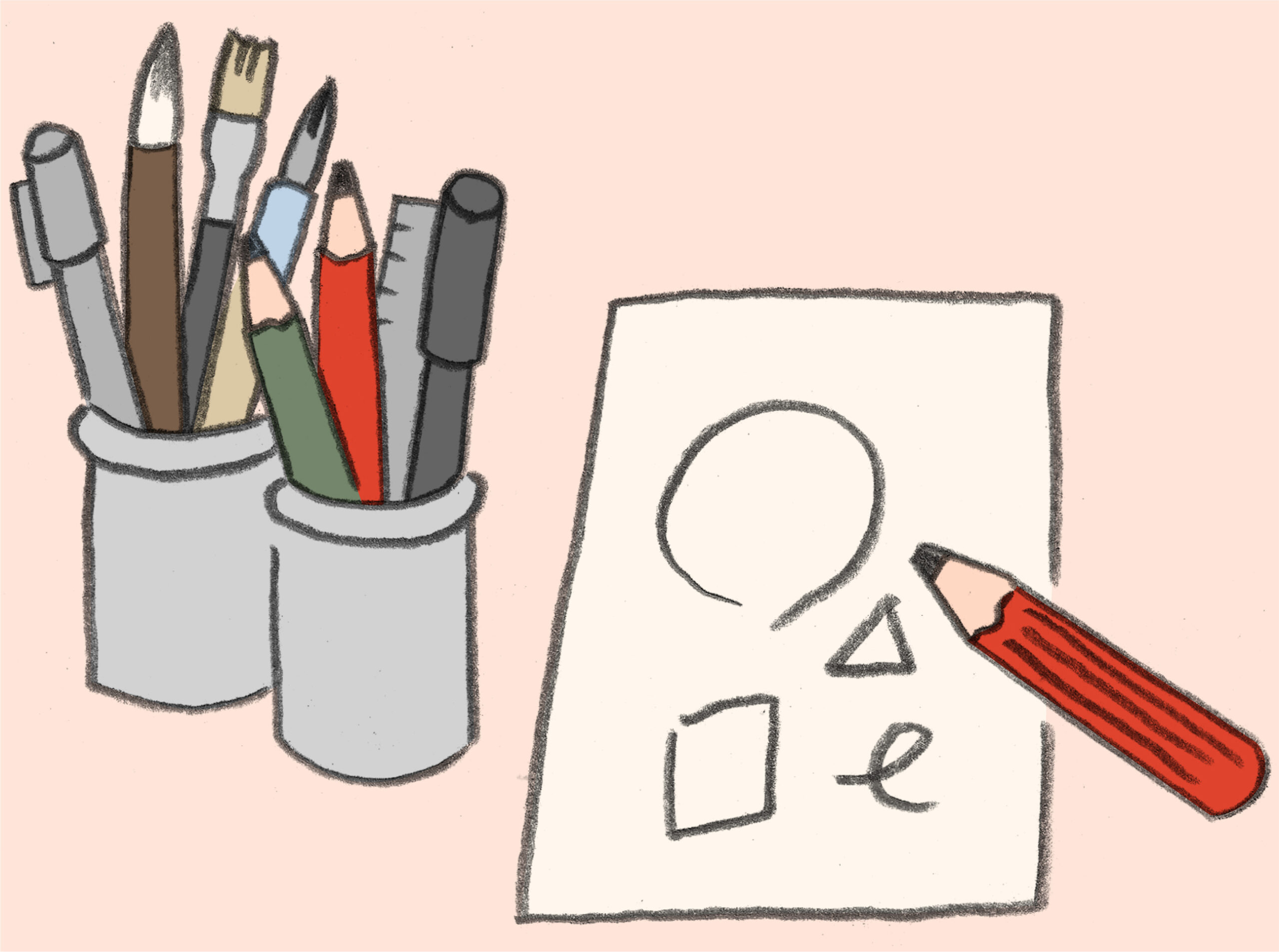 鉛筆で絵を描いているイメージの手描きイラスト