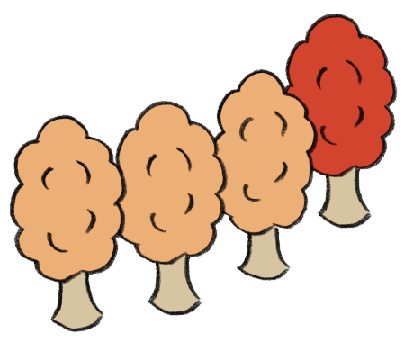 紅葉する秋の木の手描きイラスト